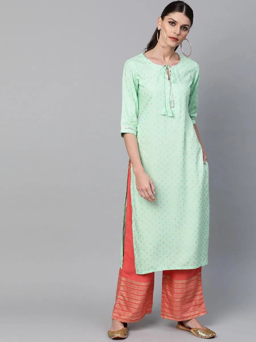 Sea Green Printed Rayon Kurta Set - Jashvi