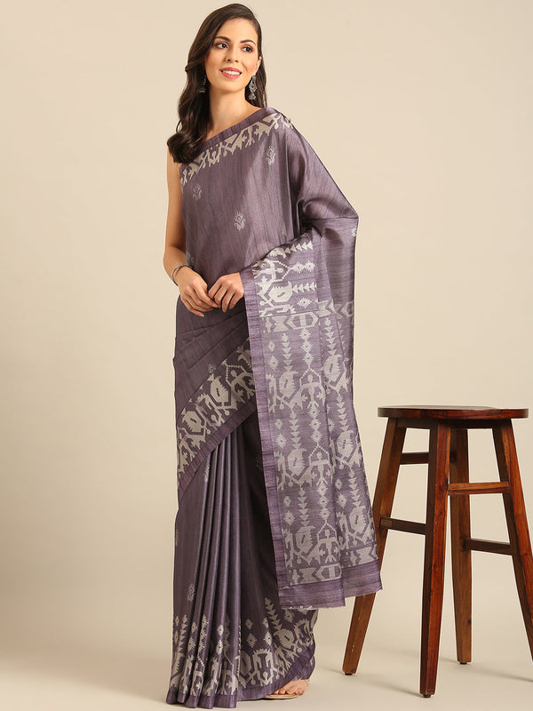 Women's Purple Cotton Saree With Un Stitched Blouse - Aanika