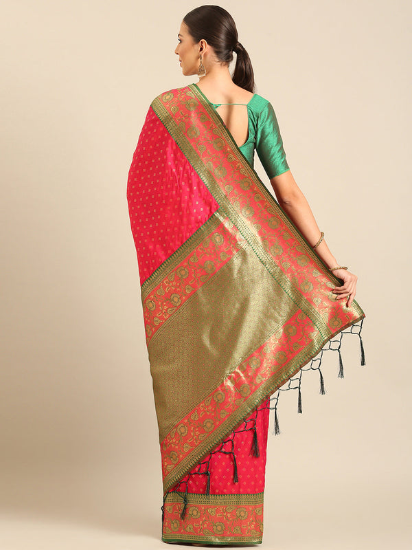 Women's Pink Banarasi Silk Saree With Un Stitched Blouse - Aanika