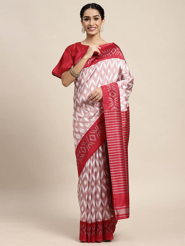 Women's Silk Blend Off White Printed Saree With Blouse Piece - Odette