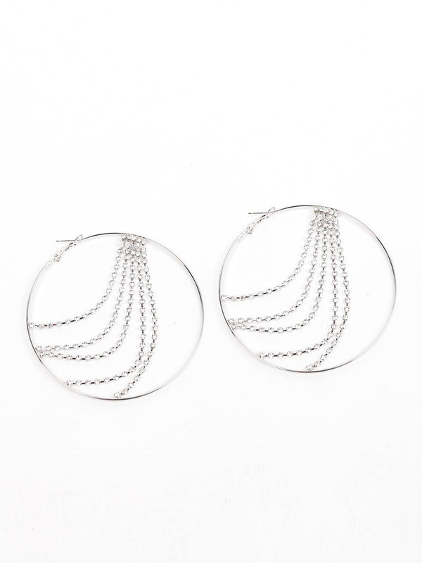 Women's Silver Hoop Earrings With Crystal Strings Embedded - Odette