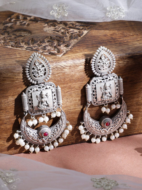 Silver-Plated Oxidised Pearls Beaded Classic Drop Earrings