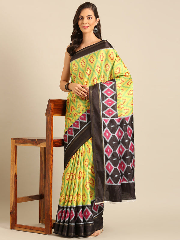 Women's Yellow Cotton Saree With Un Stitched Blouse - Aanika