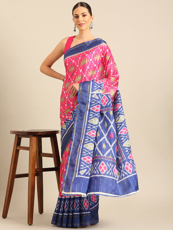 Women's Pink Cotton Saree With Un Stitched Blouse - Aanika