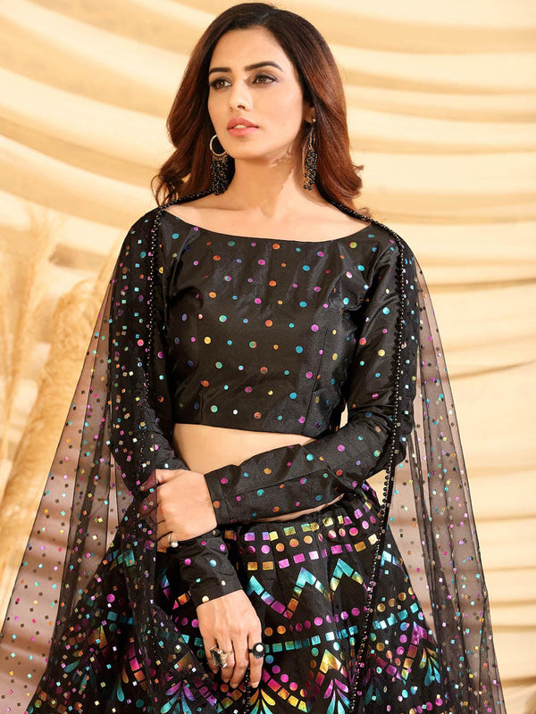 Women's Sizzling Black Tafetta Silk Lehenga - Odette