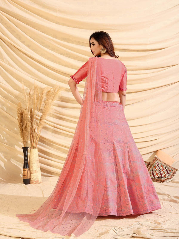 Women's Sizzling Pink Tafetta Silk Lehenga Set - Odette