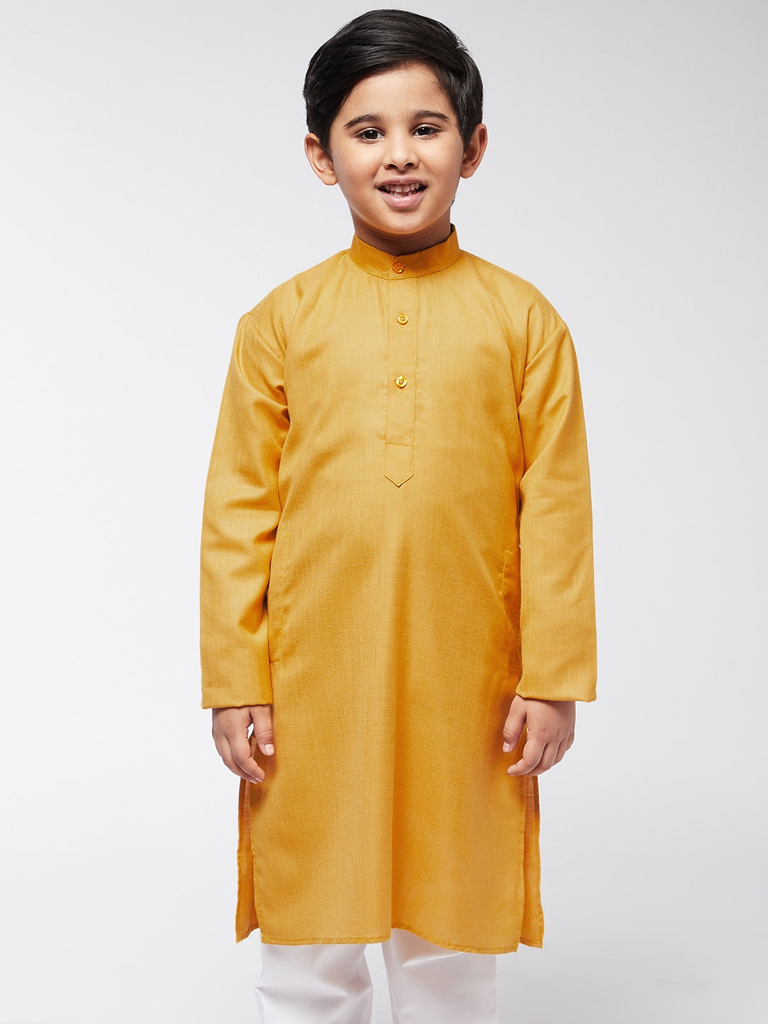 Kid's Cotton Silk Mustard Solid ONLY Long Kurta  - Sojanya KID