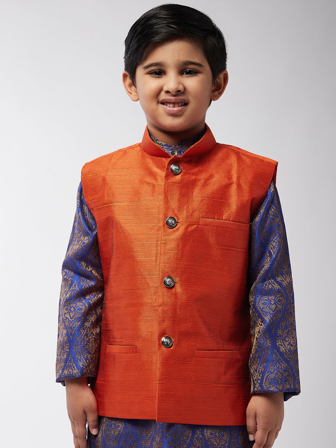 Kid's Silk Blend Orange ONLY Nehrujacket - Sojanya KID