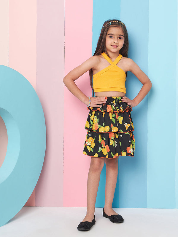 Girls Ribbed Halter Neck Top With Skirt - PS Peaches