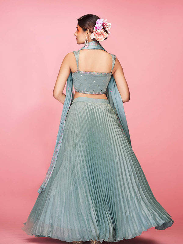 Women's Sky Blue Designer Lehenga Choli - Odette