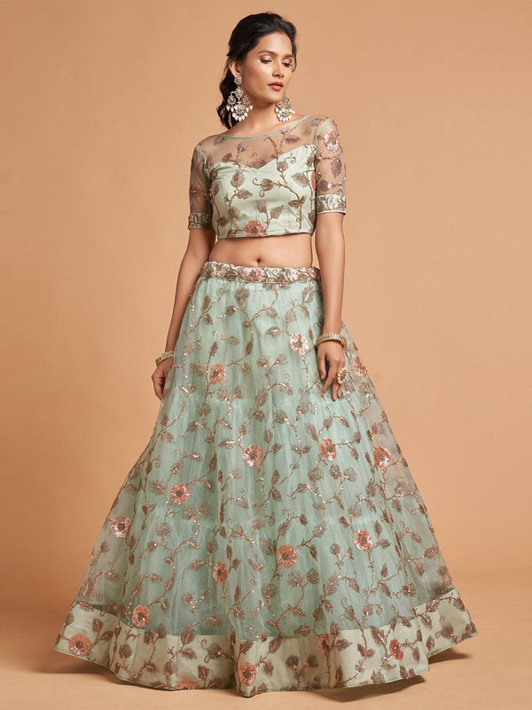 Women's Sky Blue Elegant Lehenga Choli Set - Odette