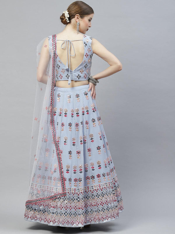 Women's Sky Blue Georgette Sequind Lehenga Choli Set - Odette