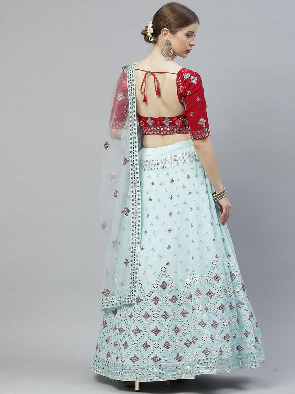 Women's Sky Blue Georgette Sequind Lehenga Choli Set - Odette