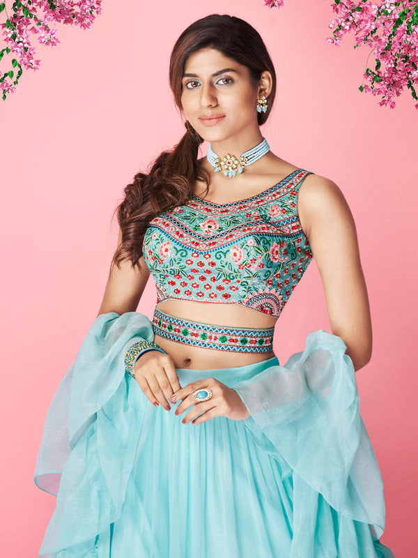 Women's Sky Blue Women's Gorgeous Lehenga Choli Set - Odette