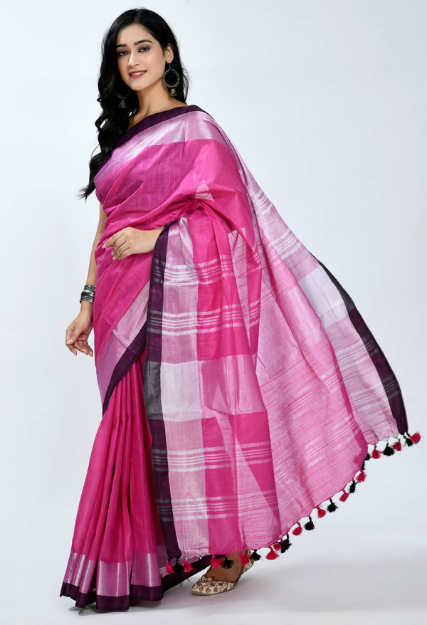 Women's Bhagalpuri Handloom Cotton Pink Color Saree Mfsaree_025 - Moeza