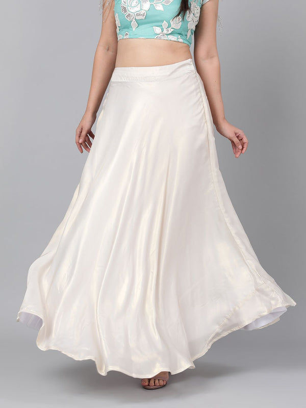 Women's Cream Gold Solid Skirt - AKS