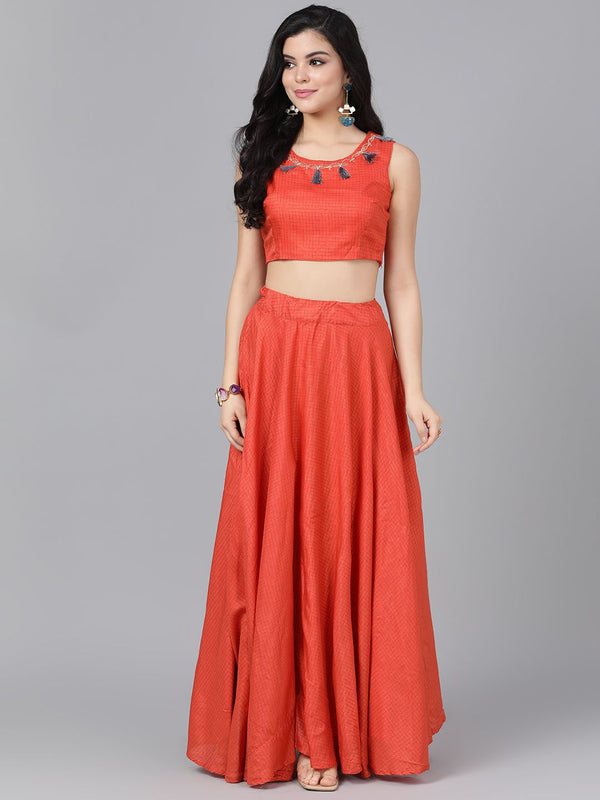 Women's Rust Embroidered Lehenga Choli - AKS