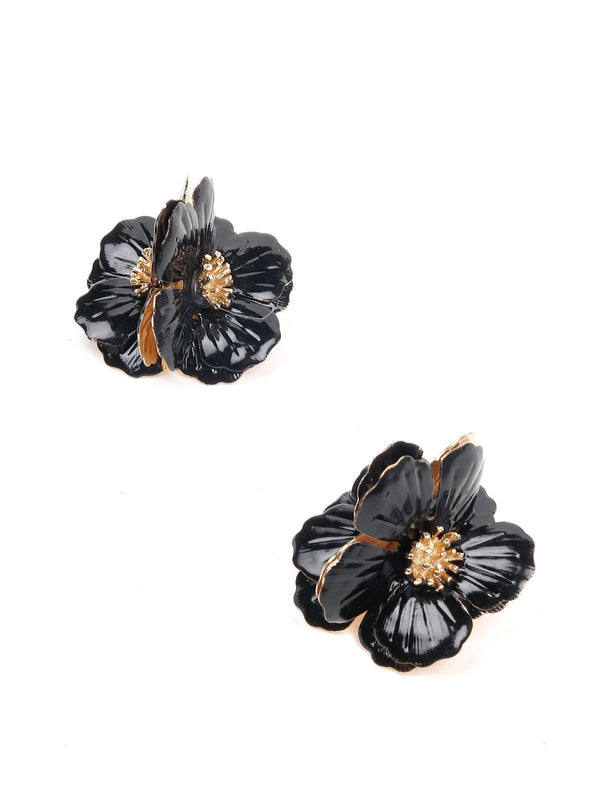 Women's Statement Black Textured Floral Earrings - Odette