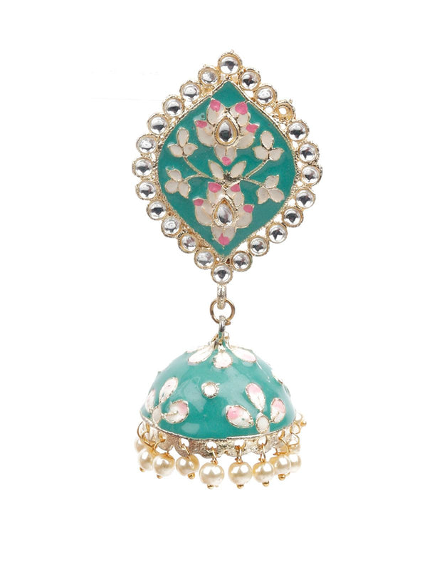 Women's Stone Studded Meenakari Jhumki Earrings - Odette