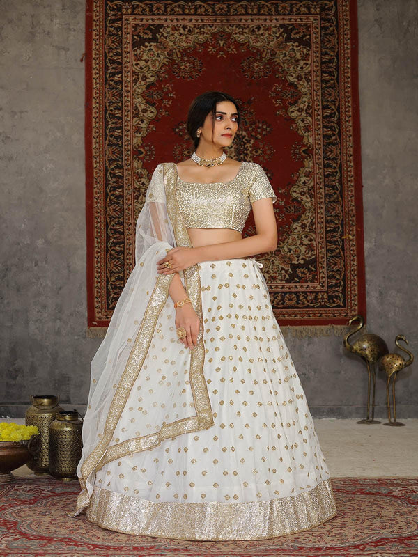 Women's Striking White Net Lehenga Set - Odette