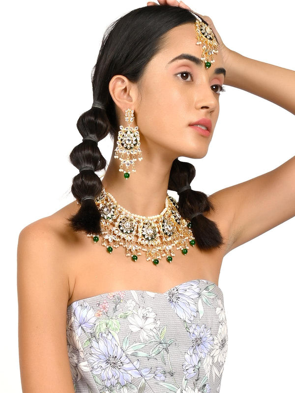 Women's Stunning Gold Kundan Choker Set - Odette