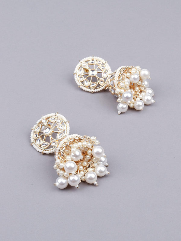 Women's Stunning White Embellished Jhumka Earrings - Odette