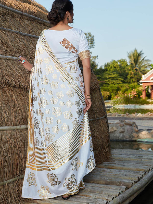 Women's Stunning White Silk Saree - Odette