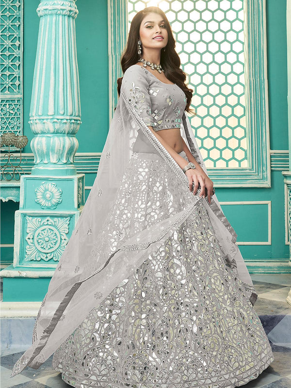 Women's Stylish Grey Georgette Lehenga Set - Odette