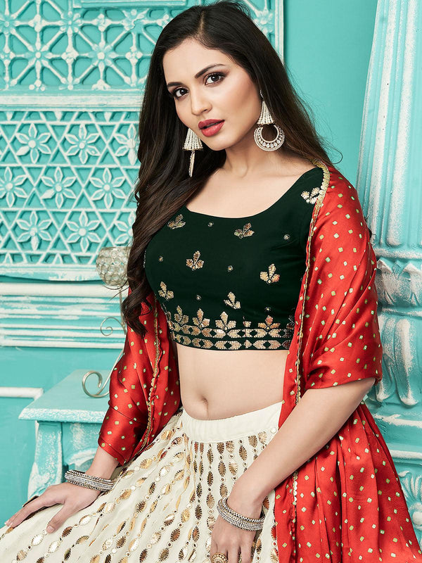 Women's Stylish Off White Georgette Lehenga Set - Odette