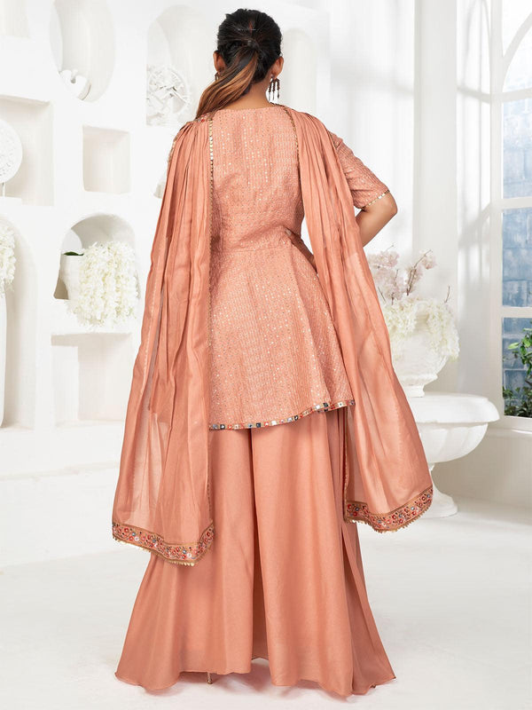 Women's Stylish Peach Sharara Suit Set - Odette