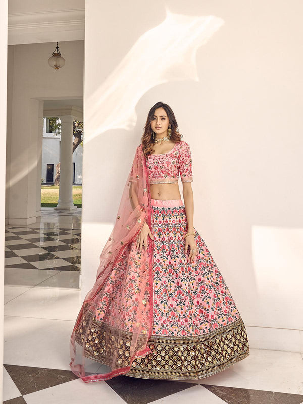 Women's Stylish Pink Art Silk Lehenga Set - Odette