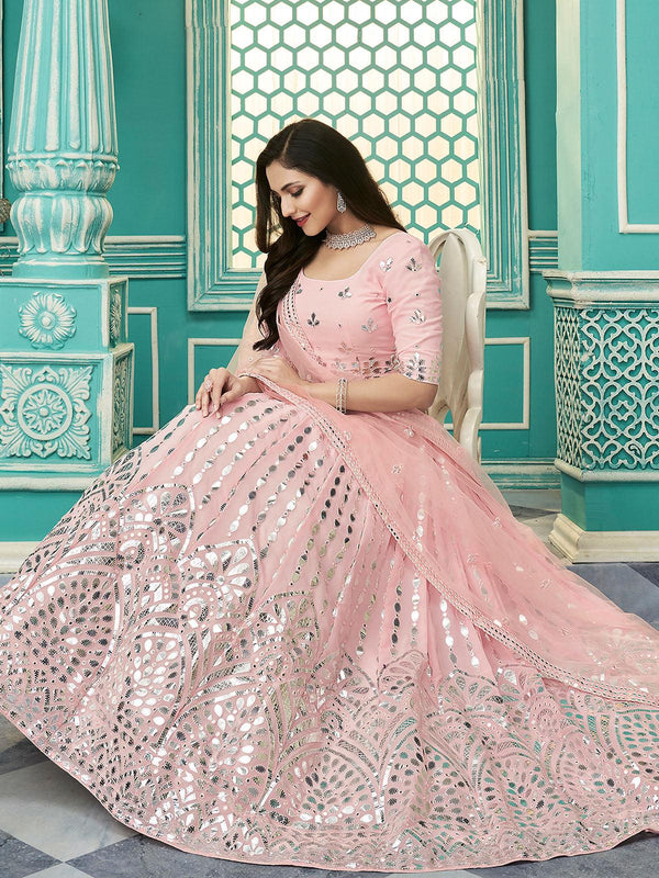 Women's Stylish Pink Georgette Lehenga Set - Odette