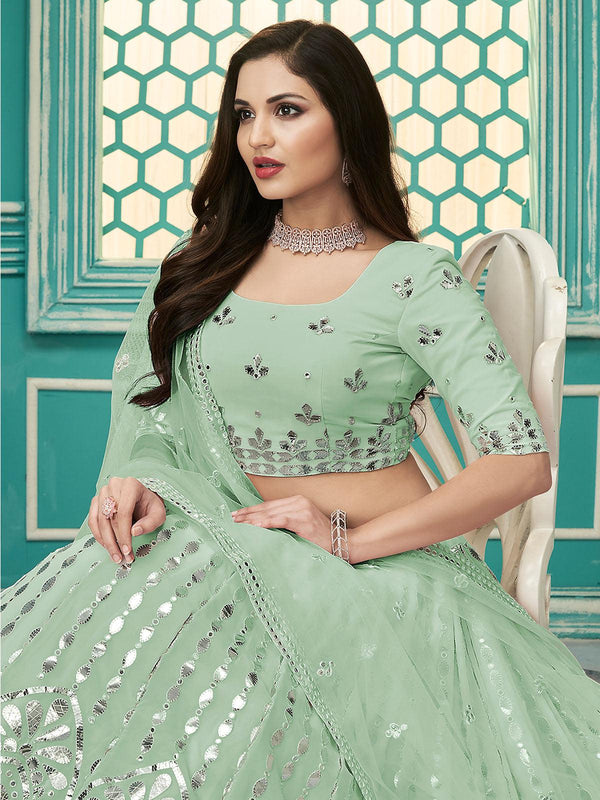 Women's Stylish Pista Green Georgette Lehenga Set - Odette