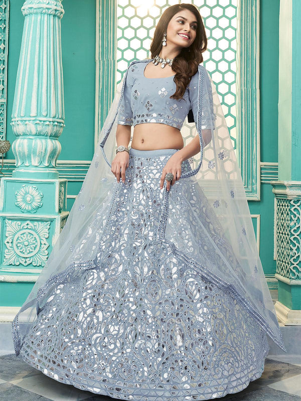 Women's Stylish Sky Blue Georgette Lehenga Set - Odette