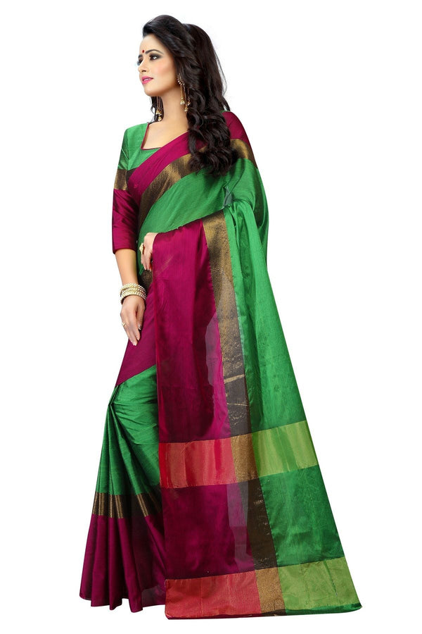 Women's Vamika Green Cotton Silk Weaving Saree - Vamika