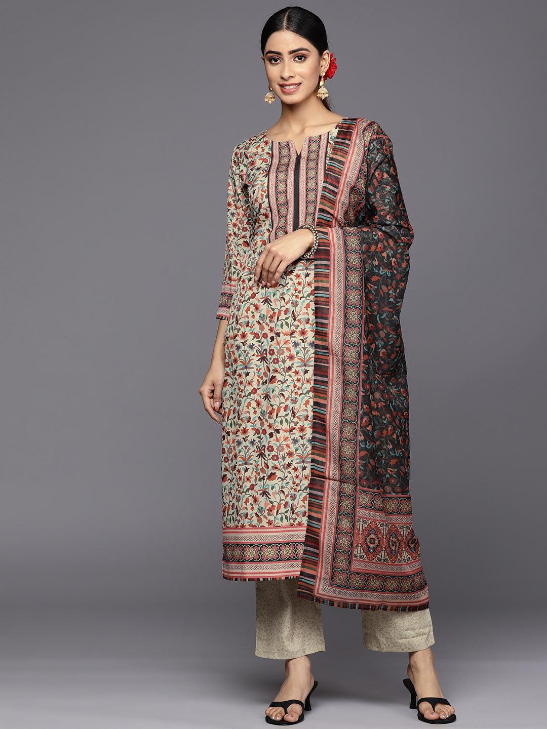 Tan Printed Crepe Straight Suit Set With Trousers - Jashvi