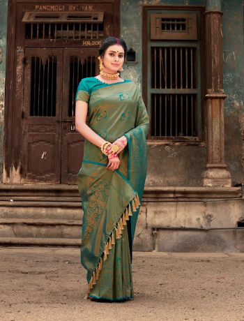 Women's Pure Kanjeevaram Silk Woven Saree Rama Green - Tasarika