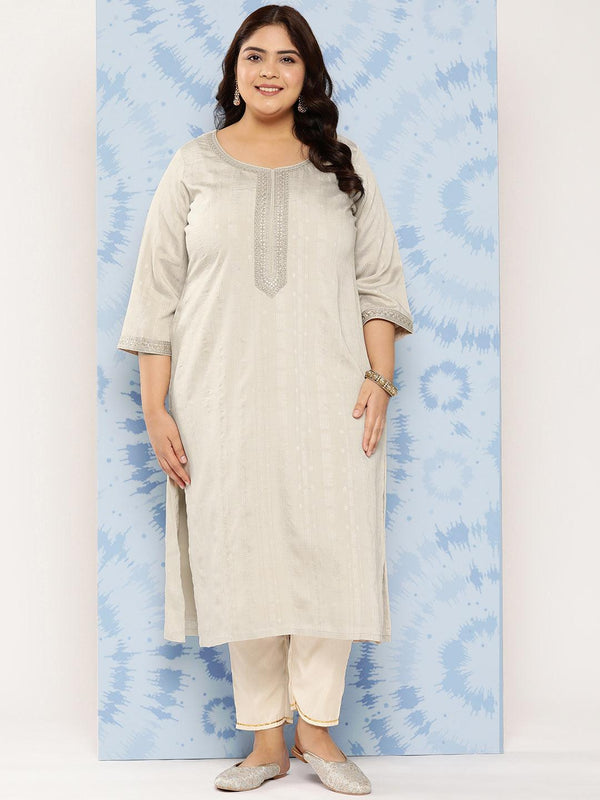 Taupe Woven Design Rayon Straight Kurta - Jashvi