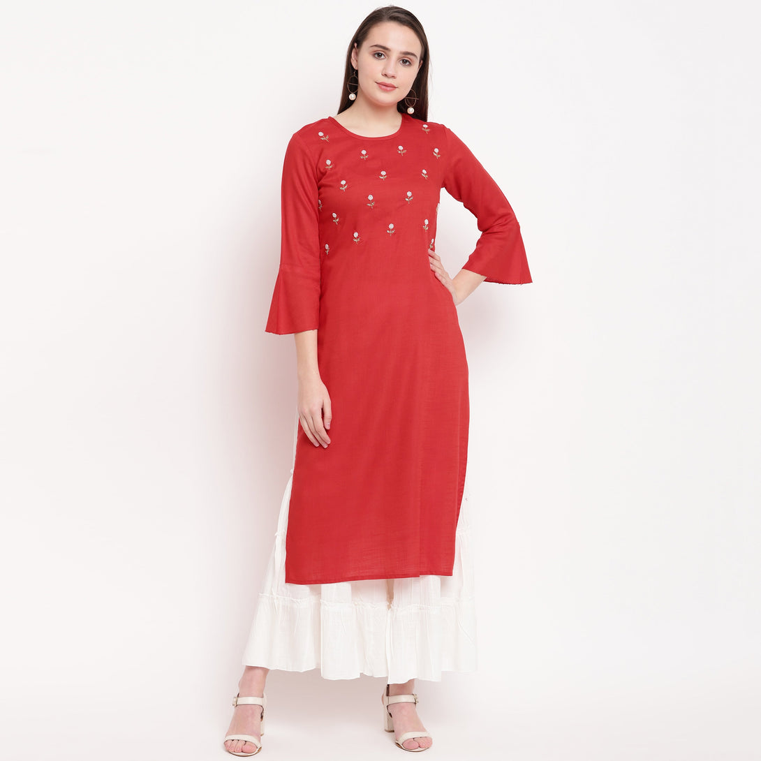 Women's Red Rayon Kurti With Sharara By Vbuyz (2Pcs Set)