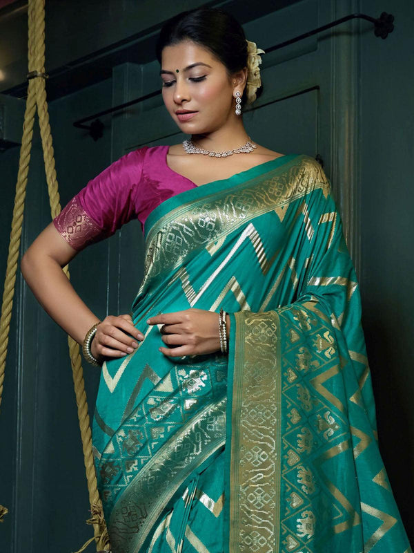 Women's Teal Color Art Silk Saree With Art Silk Blouse - Odette