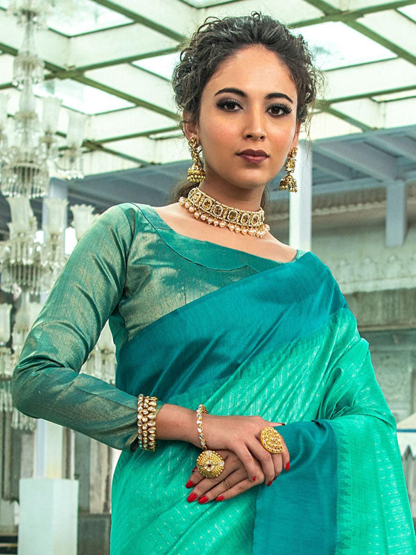 Women's Teal Festive Art Silk Saree - Odette