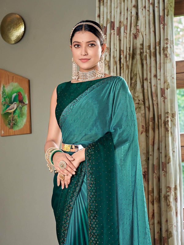 Women's Teal Green Rangoli Silk Sequin Saree - Odette