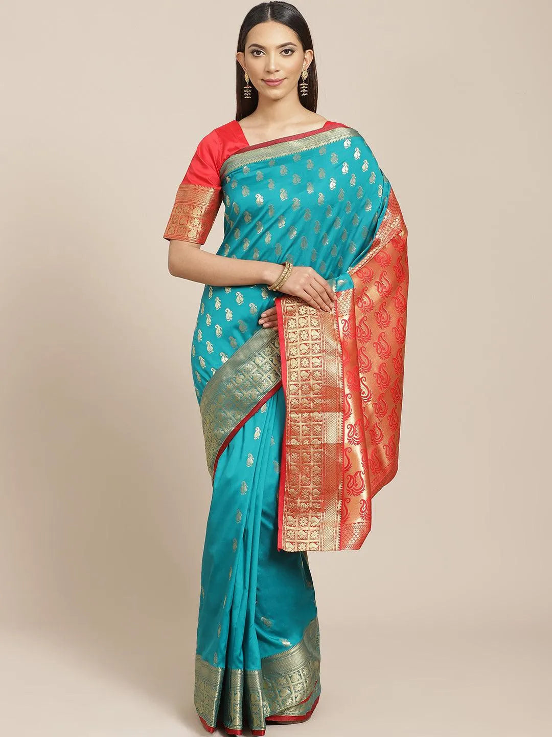 Teal Woven Design Brocade Saree - Jashvi