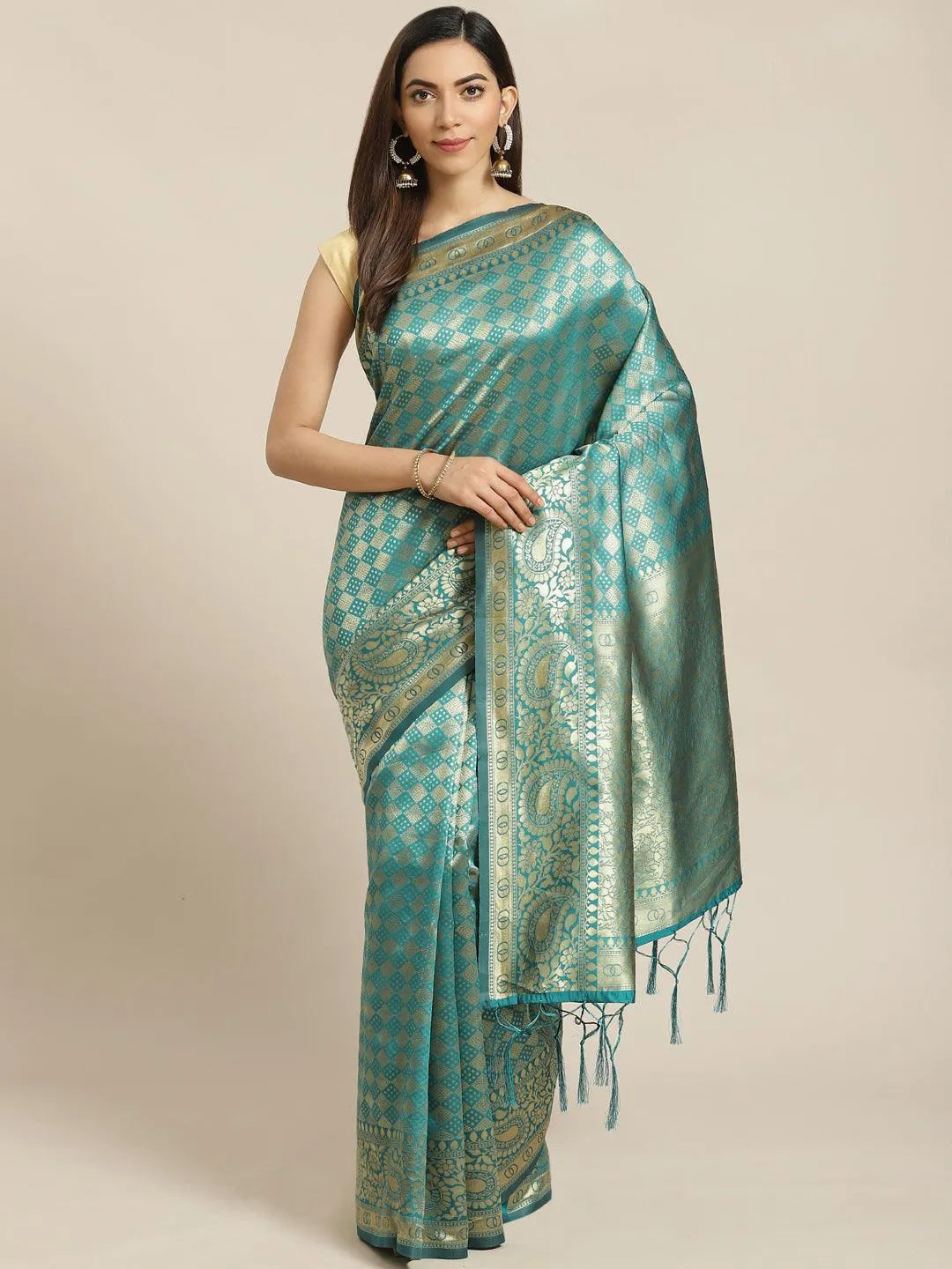 Teal Woven Design Brocade Saree - Jashvi