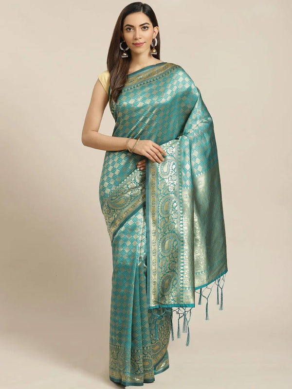 Teal Woven Design Brocade Saree - Jashvi