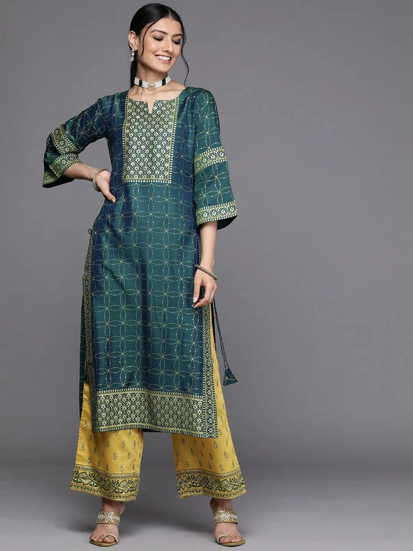 Teal Yoke Design Chanderi Silk Kurta - Jashvi