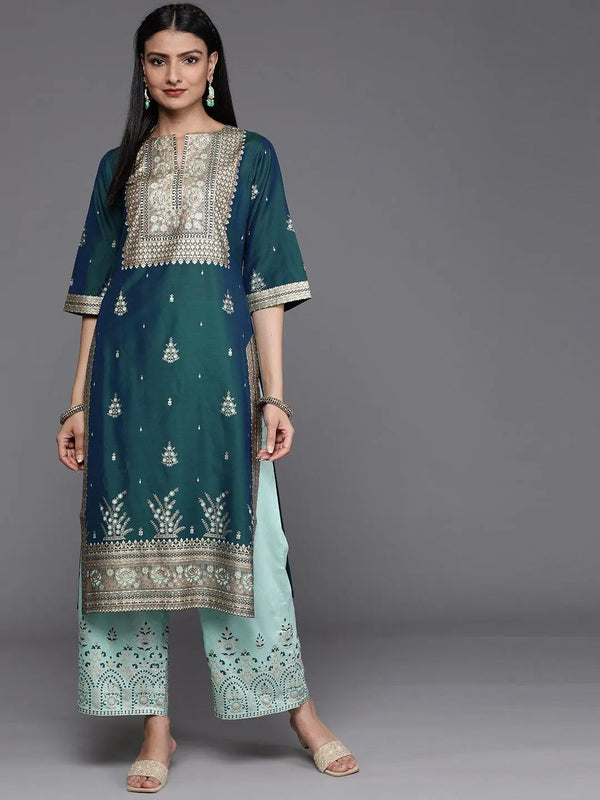 Teal Yoke Design Chanderi Silk Kurta