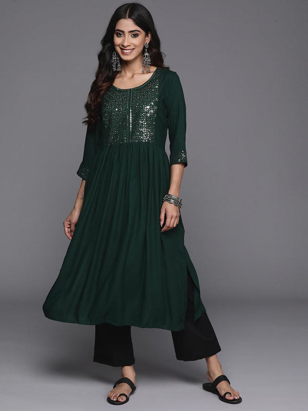 Teal Yoke Design Rayon A-Line Kurta - Jashvi