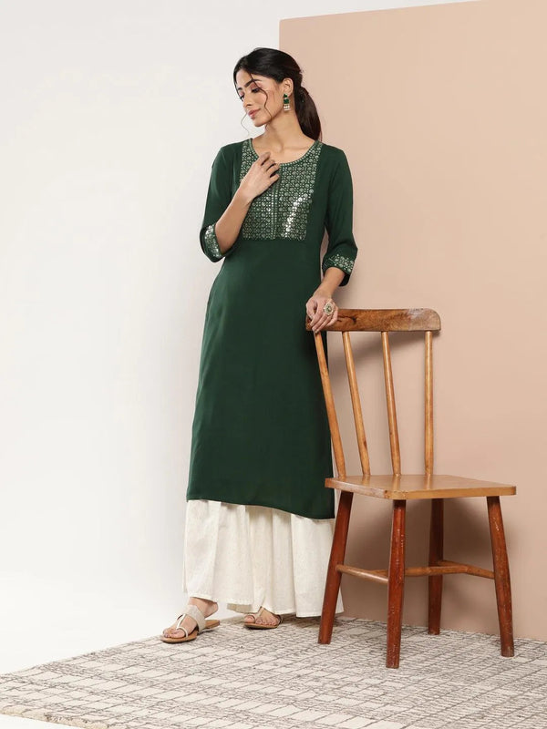 Teal Yoke Design Rayon Straight Kurta - Jashvi