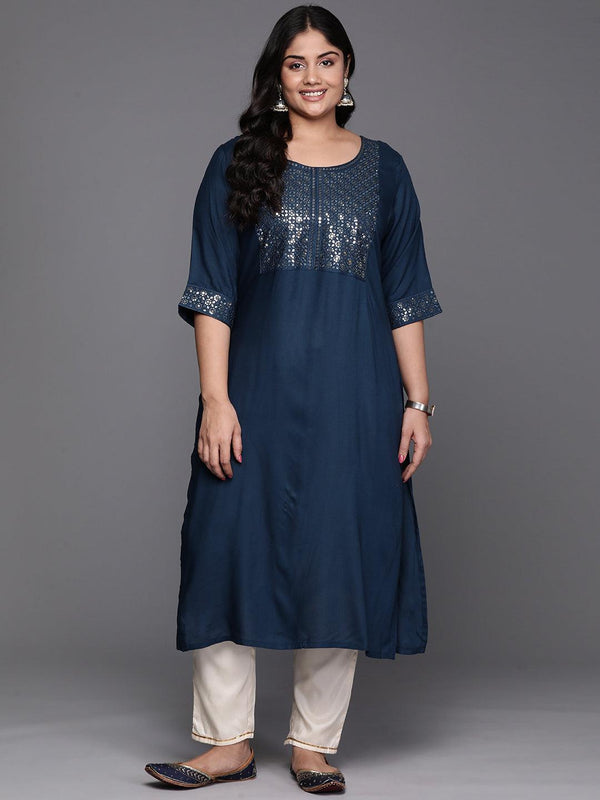 Teal Yoke Design Rayon Straight Kurta - Jashvi